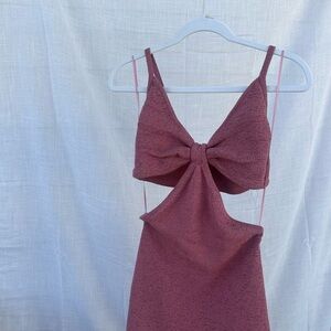 Cult Gaia Mauve Crochet Knit Cutout Bow Mini Dress
